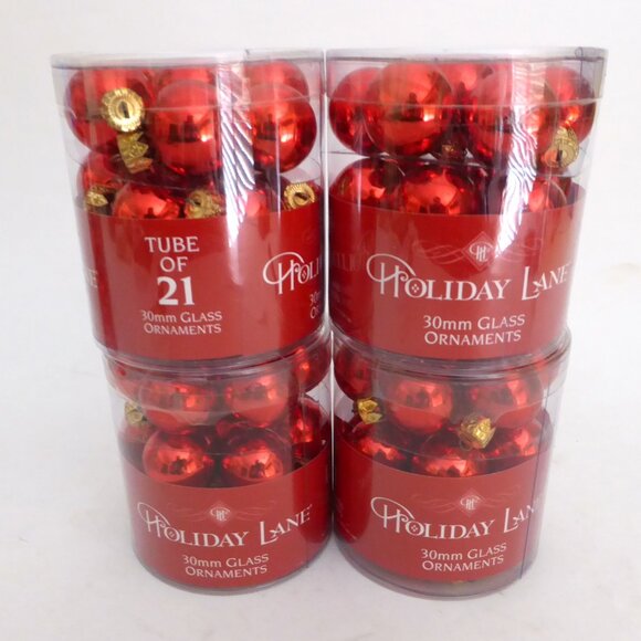 Holiday Lane Other - NEW 1” (30mm) CHRISTMAS GLASS BALL 84 ORNAMENTS SHINY RED LOT OF 4 TUBES